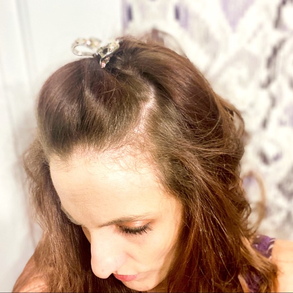 SOLD! Hand-Painted Metal & Crystal Bow Hair Clip - Picture 5 of 7